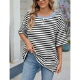 thumbnail image 2 of IWEMEK Women Tops Short Sleeve Crew Neck Shirts Comfort Color Block Casual Trendy Tee Summer Striped Tshirt Size L, 2 of 7