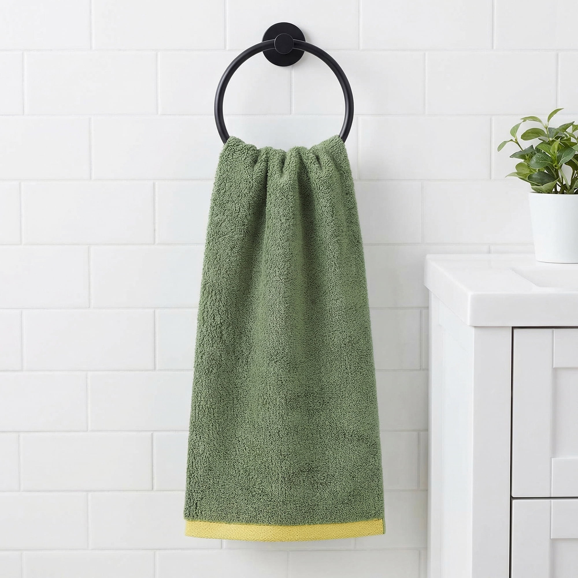 Unique Bargains Cotton Solid Absorbent Durable Soft Hand Towels Green 29" x 13"