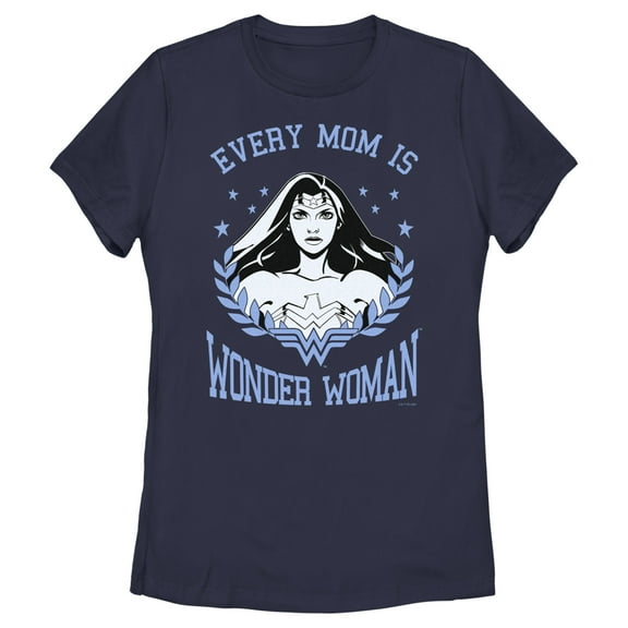 Women's Wonder Woman Every Mom Is Wonder Woman Black and White  Graphic Tee Navy Blue Small