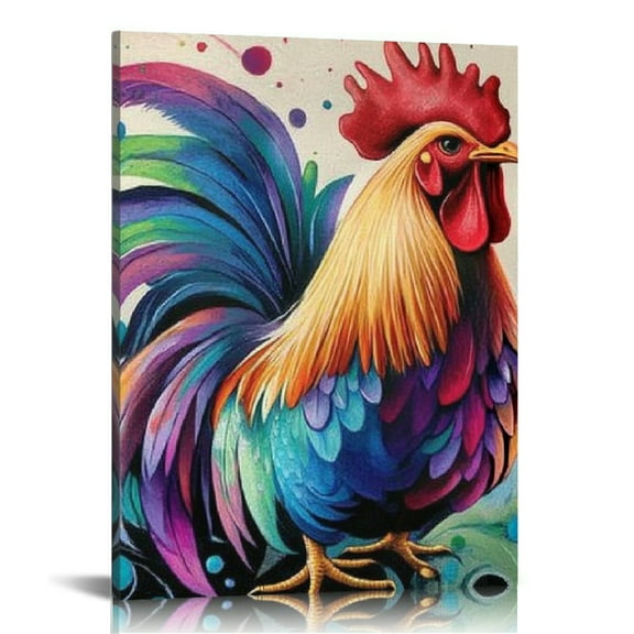 ZFLMY Rooster Colorful Painting Modern Canvas Wall Art Home Decor 12x16in