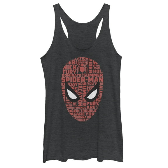 Women's Marvel Spider-Man: Far From Home Keywords Racerback Tank Top Black Heather Medium