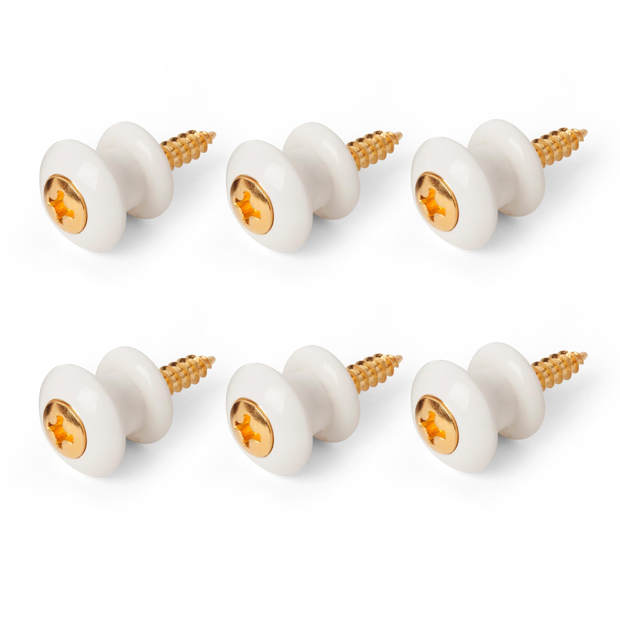 Waverly Guitar Strap Button, White button, gold screw 6 pack