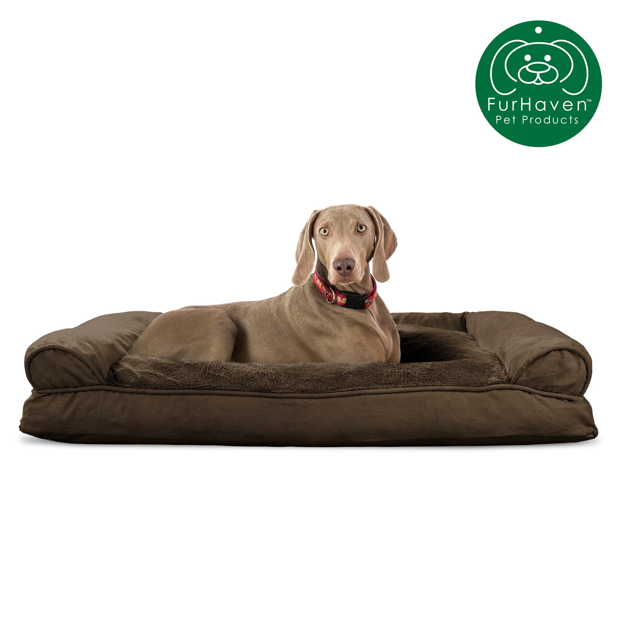 Furhaven Pet Dog Bed Plush Suede Pillow Sofa Style Couch Pet