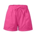 thumbnail image 5 of PIMSSY Women Casual Shorts Solid Color Straight Leg Lace Up Drawstring Pockets Classic High Waist Sports Loose Vacation Fashion Bottoms, 5 of 7