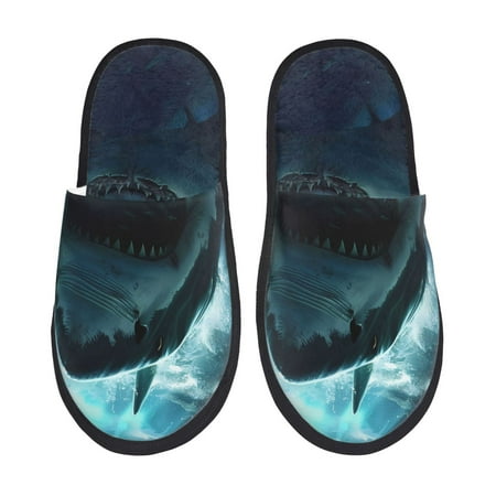 Balery Undersea Shark Slient Indoor Furry Fleece Comfort House Shoes Soft Non-Slip Home Shoes Cotton slippers House Slippers-- Medium