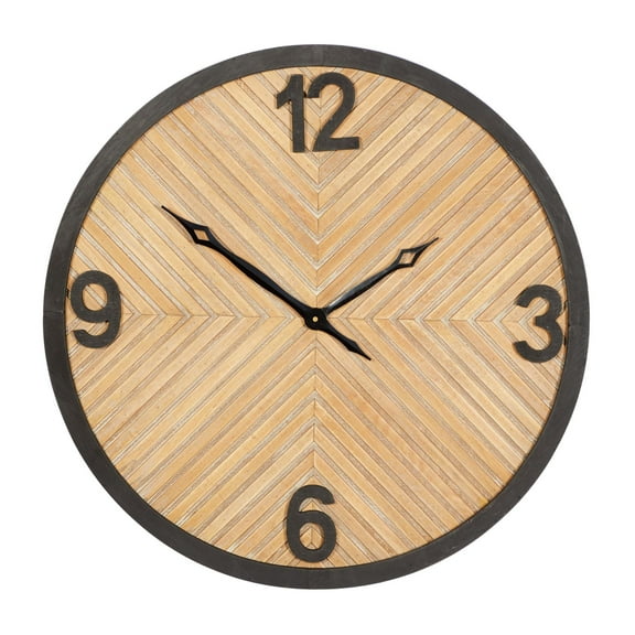DecMode 25" Brown Wood Carved Wall Clock