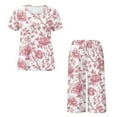 thumbnail image 5 of DISNIMO Floral Printed Women's Short Sleeve Pajama Sets Soft Lounge 2 Piece Pjs Set Round Neck Tops and Capri Pant Sleepwear with Pockets, M, 5 of 7