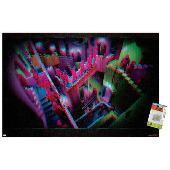 Netflix Squid Game: Season 2 - Stairs Glitch Wall Poster with Pushpins, 22.375" x 34"