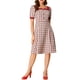 thumbnail image 2 of INSPIRE CHIC Vestido Midi de Cuello Cuadrado de Verano para Mujeres con Contraste y Manga Corta A-Line a Cuadros Rojo M, 2 of 6
