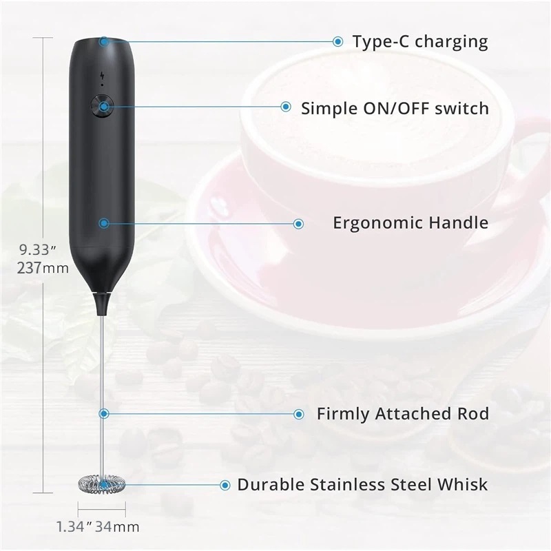 Yl-YANG Rechargeable Milk Frother, USB-C Milk Frother Handheld, Blender, Matcha Whisk, Hand Blender, Milk Frother Rechargeable for Matcha, Latte, Bulletproof Coffee, Cappuccino