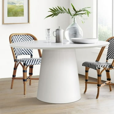 46" White Round Pedestal Dining Table