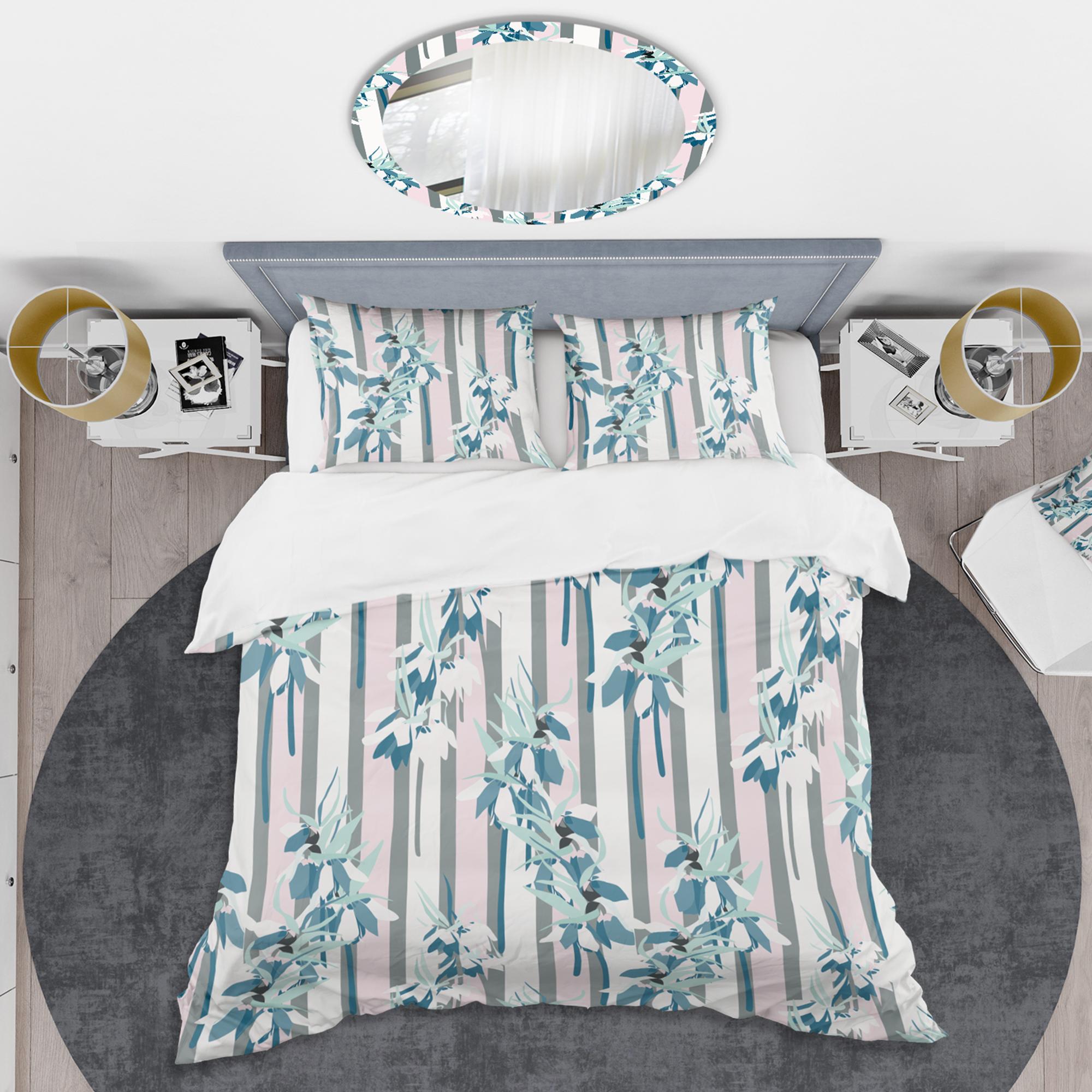 Designart 'Retro Handdrawn Lilies' Mid-Century Modern Duvet Cover Set