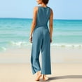thumbnail image 5 of Lenpel Jumpsuits for Women Summer Casual Sleeveless V Neck Tie Front Pleated Wide Leg Rompers Beach Vacation Outfits, 5 of 7
