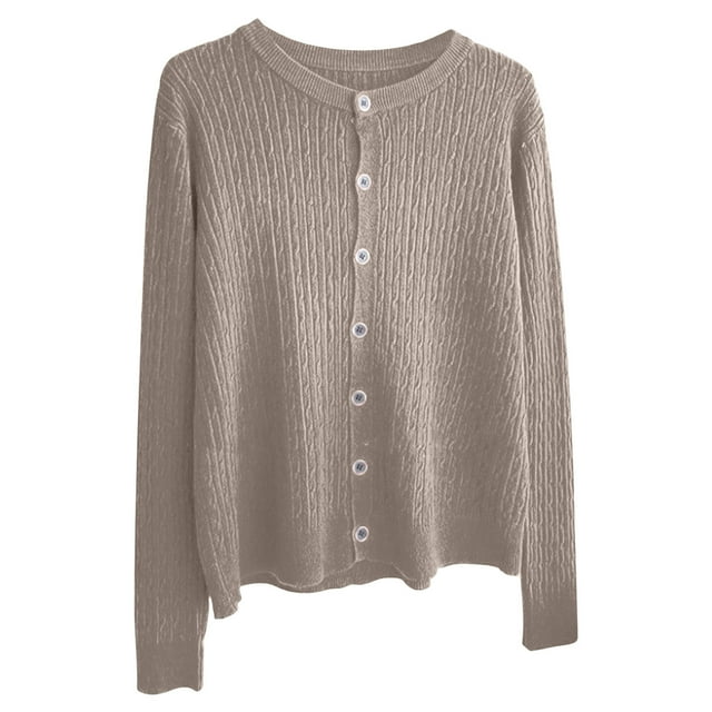 Timegard Womens Tops Fall Round Neck Button Long Sleeve Sweaters Comfy Solid Color Casual Tops Fashion