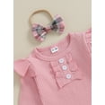 thumbnail image 5 of Bagilaanoe 3Pcs Newborn Baby Girls Fall Clothes Long Sleeve Ribbed Romper Tops + Plaid Skirt + Headband 3M 6M 9M 12M Infant Casual Skirt Set, 5 of 9
