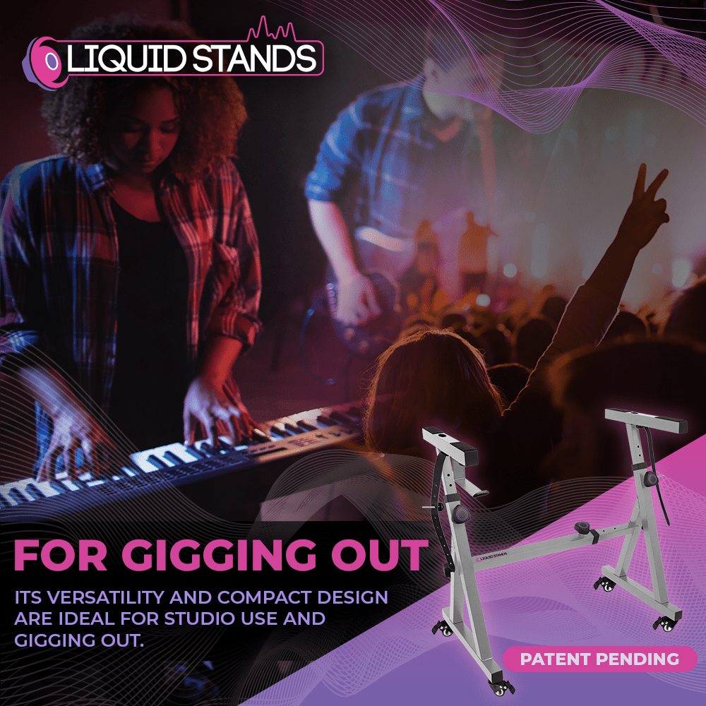 Liquid Stands Piano Keyboard Stand W/ Wheels - Z Style Adjustable Metal Stand for 54-88 Key - Chrome