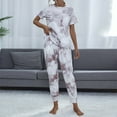 thumbnail image 3 of SDNall Hauts à Manches Longues pour Femmes Imprimé Manches Courtes Col Rond Taille Élastique Pantalons Longs Ensemble de Sport Décontracté pour Femmes Été, Pantalons d'Été pour Femmes, Hauts à Manches Longues pour Femmes, 3 of 5