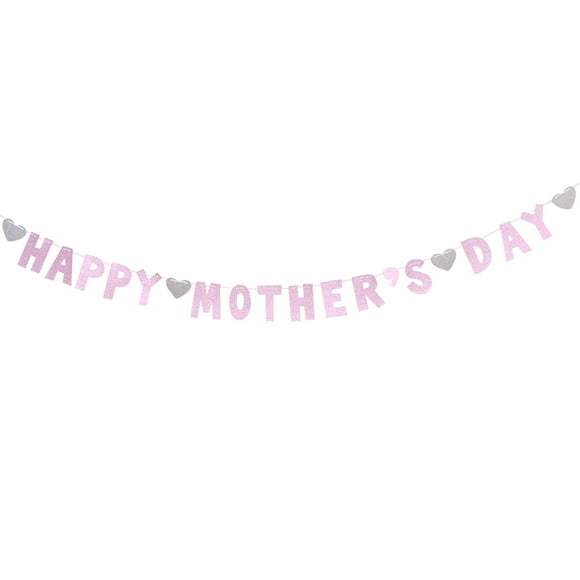 FELTECHELECTR Banderines de 3 metros con la frase "FELIZ DÍA DE LA MADRE", serpentinas con purpurina, guirnalda decorativa para el Día de la Madre, recuerdos para el Día de la Madre (rosa)