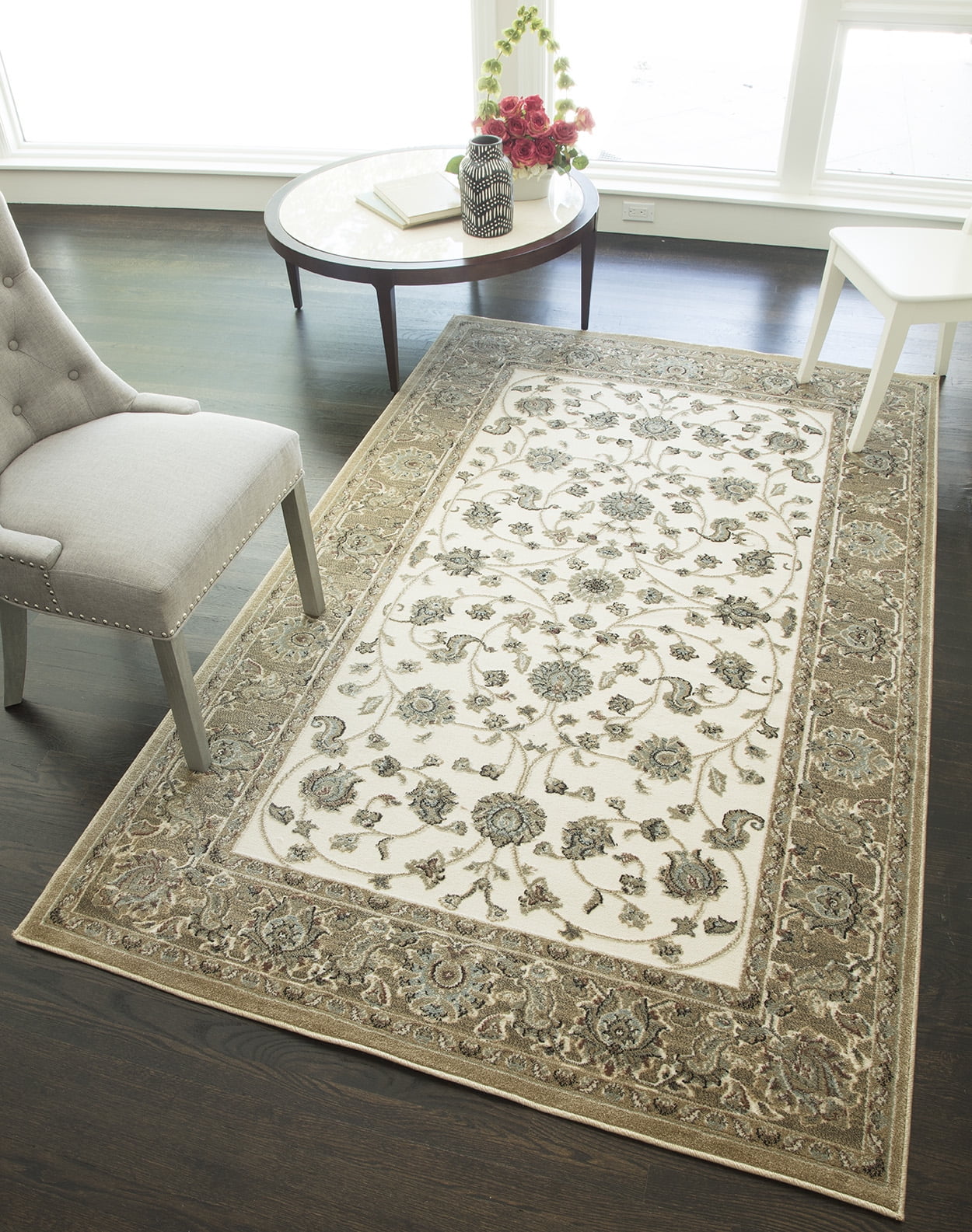 Rugs America Riviera Collection Ivory Tan RV100A Transitional Oriental Area Rug 2'7" x 4'11