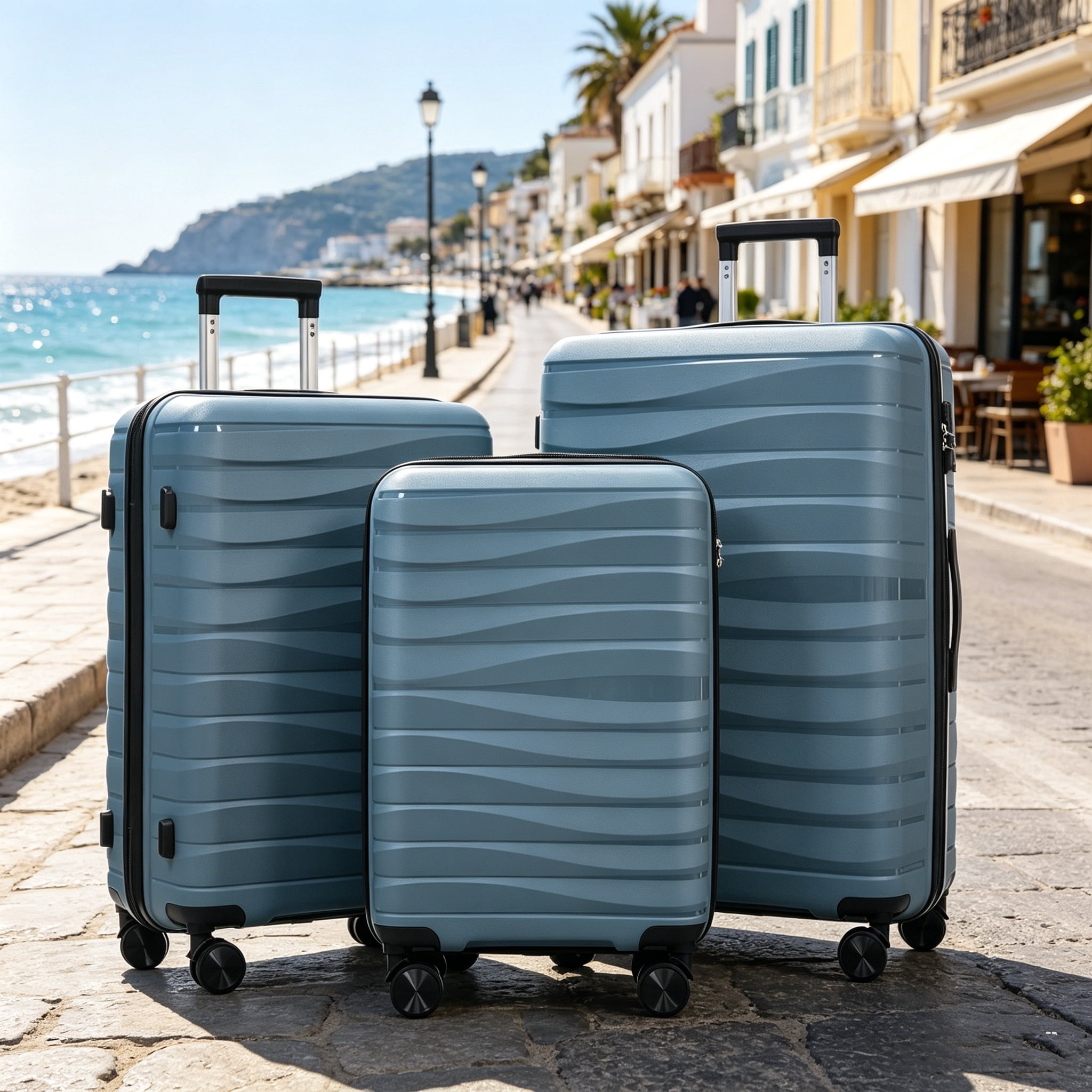 Euroco Luggage Sets 3 Piece,PP Hardside Suitcase Set with TSA Lock & 360° Spinner Wheels,Lightweight Durable Carry on Luggage for Business Travel,Grey Blue(20"/24"/28")