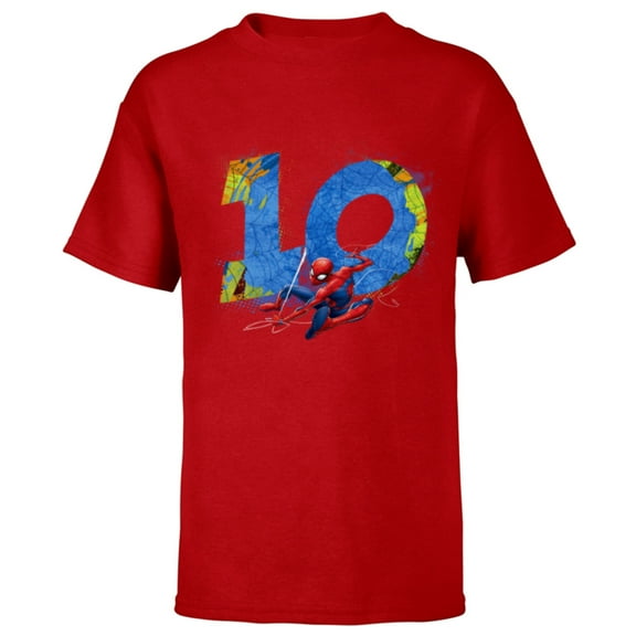 Marvel Super Heroes Spider-Man 10 Year Old Tenth Birthday - Short Sleeve T-Shirt for Kids - Customized-Red