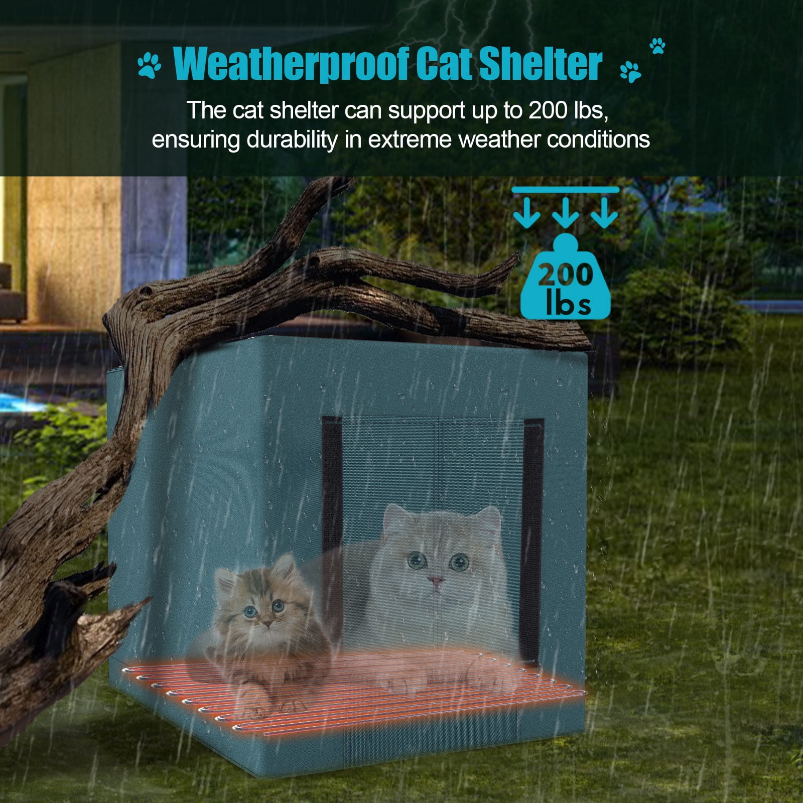 Xecessory Large Heated Cat House for Outdoor Cats in Winter, Waterproof Insulated Outdoor Cat House, Feral Cat Shelter with Heating Pad for Small Animals (Gray)