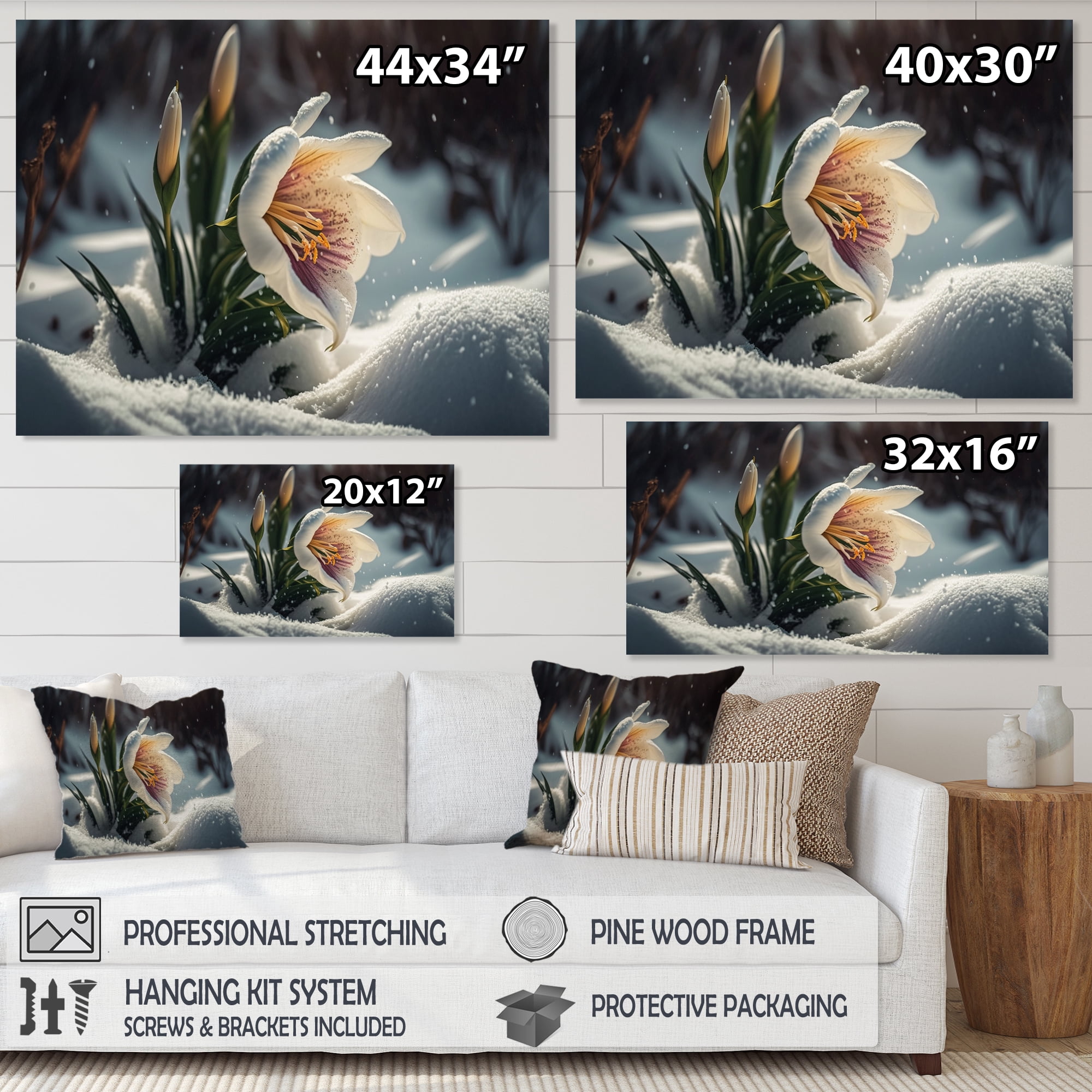 Designart A Blooming White And Purple Lily Flower In Winter III Canvas Wall Art
