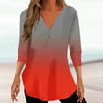 thumbnail image 2 of Penkiiy Women's Gradient Print Tops 3/4 Roll Sleeve Shirts V Neck Blouses Tunic Top M Red, 2 of 5
