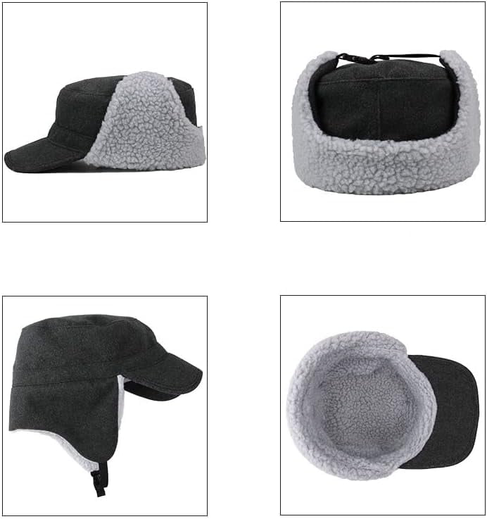 CoCoMangos Mens Warm Sherpa Fleece Trapper Hat Earflaps Winter Hat with Visor Military Cap Army Cadet Cap Hunting Ski Hat
