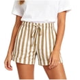 thumbnail image 2 of Utoimkio Women's Striped Casual Shorts Drawstring Elastic Waist Cuffed Hem Big Patch Pockets for Summer Daily Outfits, 2 of 6