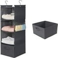 thumbnail image 1 of 4-Shelf Hanging Closet Organizer  Space Saver  Cloth Hanging Shelves with 2 Side Pockets  Foldable (Grey), 1 of 8