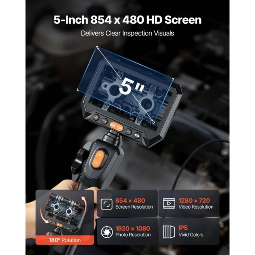 Articulating Borescope with 0.15" Ultra Slim Lens, Two-Way Articulated Endoscope with Light, 5" HD IPS Screen, 8X Zoom, 5000mAh Inspection Camera for Auto, Tight Mechanical Spaces (4.9FT Cable)