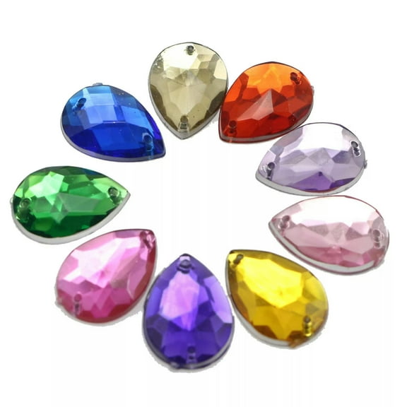 EOEMY 100 Mixed Color Flatback Acrylic Sewing Rhinestone Teardrop Sew On Beads 13X18mm