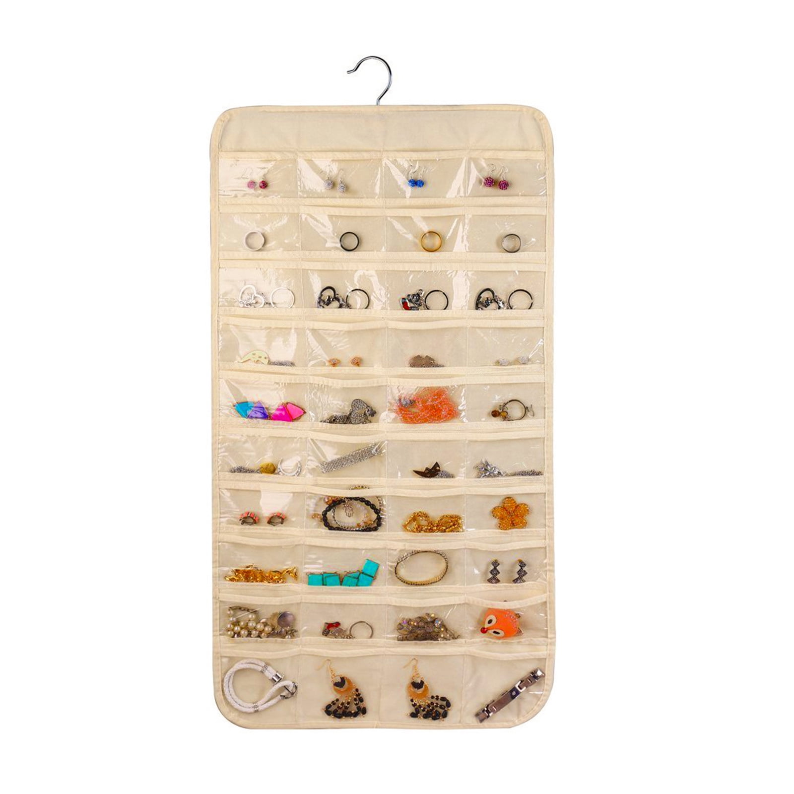 80 Pocket Double Side Hanging Jewelry Organizer Accessories Holder ...