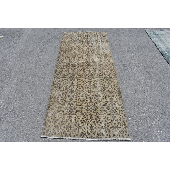 Accent Carpet, Vintage Rug, Turkish Rug, Oushak Rug, 34x79 inches Brown Carpet, Turkey Area Rug, Bohemian Entry Carpet, 9431