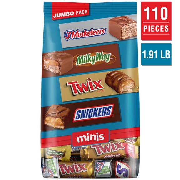 Snickers, Twix, Milky Way & 3 Musketeers Chocolate Candy Bars Variety Jumbo Pack, 30.63 oz Bulk