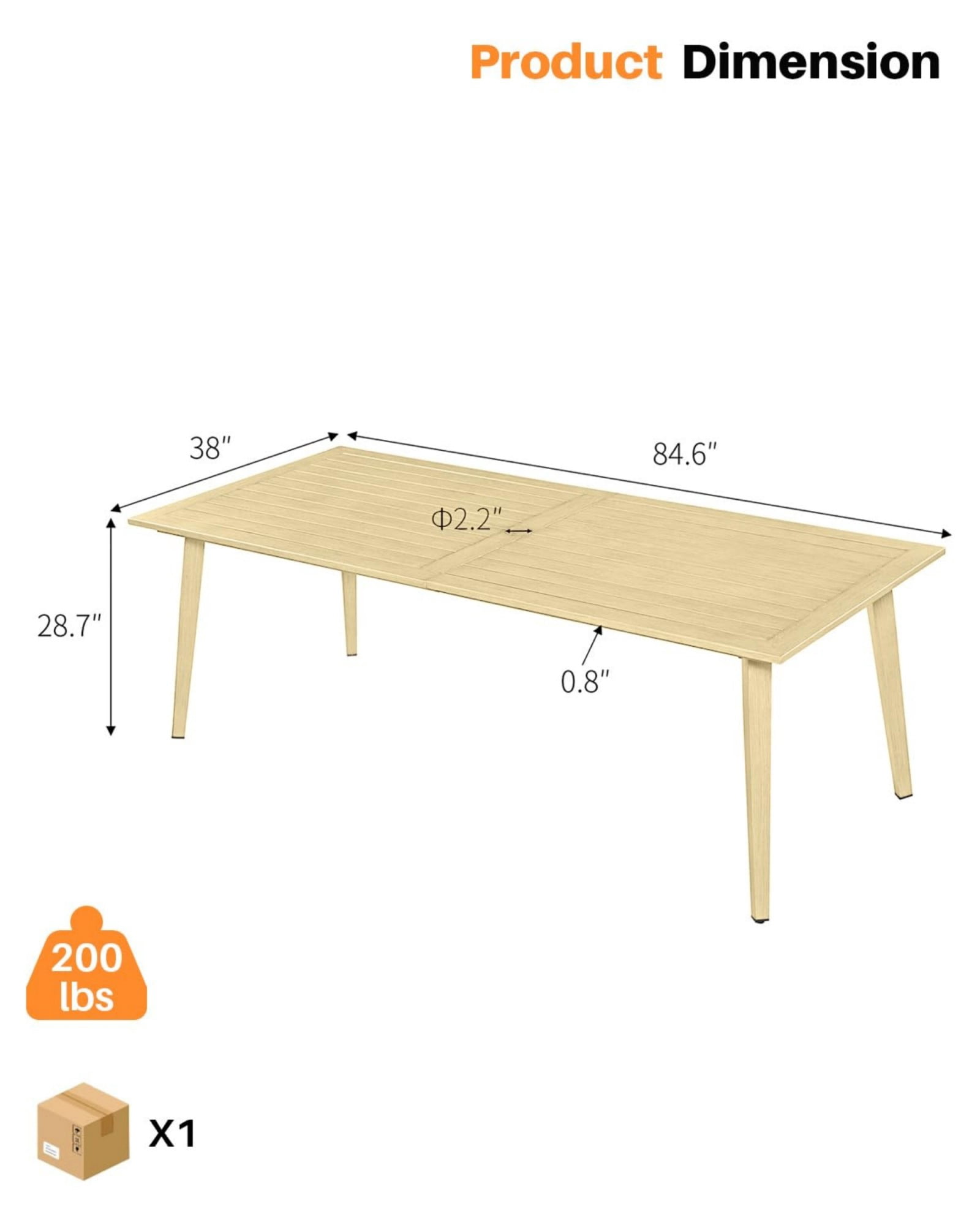 Outdoor Patio Dining Table for 8, Aluminum Outdoor Dining Table with Umbrella Hole, All Weather Patio Table for Garden, Deck, Porch, Lawn, Backyard Furniture, Natural