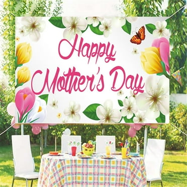 PFFRIZ Mothers Day Decorations Banner, 70" x 35" Happy Mother's Day Flowers Backdrop for Indoor Outdoor Garden,Yard Decorations(1pc)