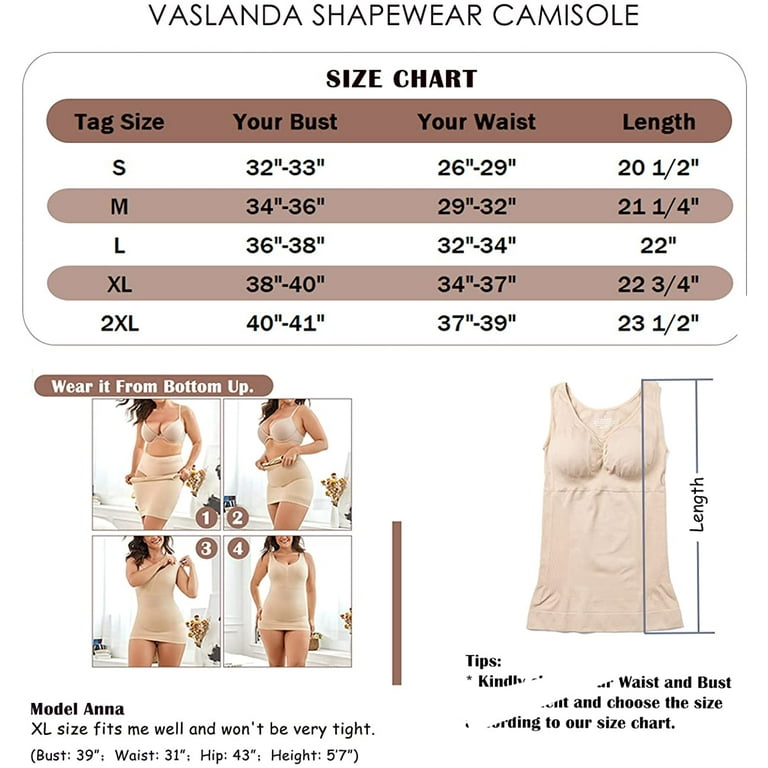 VASLANDA Women's Shapewear Tank Top Compression Firm Tummy Control Shaper  Seamless Slimming Shaping Tanks Camisole 