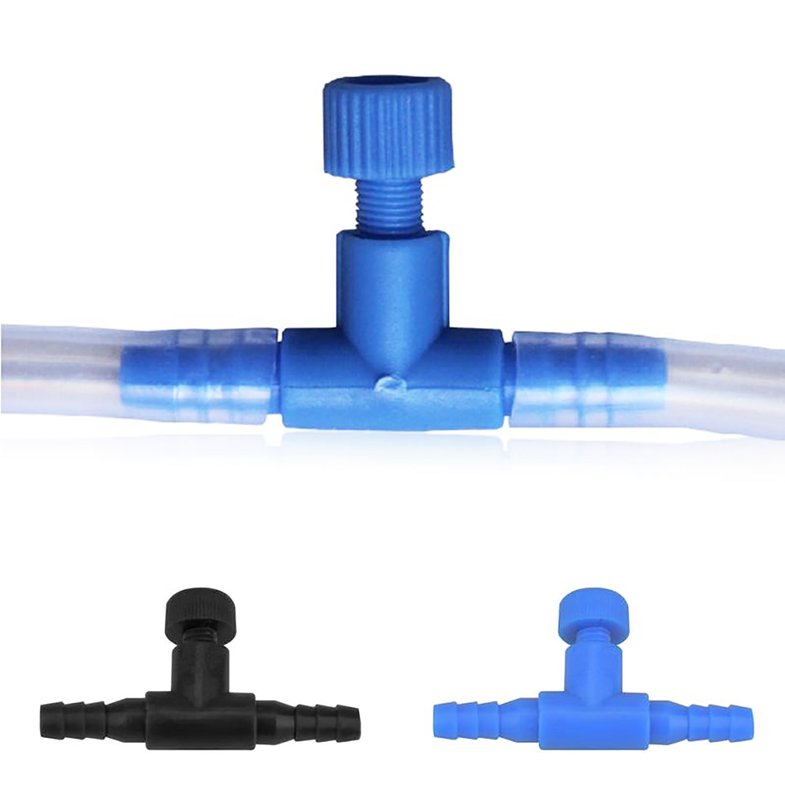 Flmtop T Shape 2 Way Air Volume Regulating Valve Fish Tank Oxygen Pump Aquarium Supply Blue