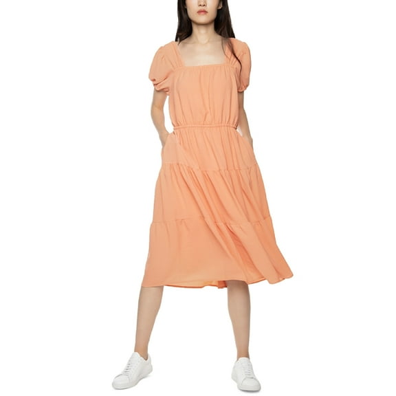 Black Tape Women's Puff Sleeve Tiered Midi Dress Orange Size X-Small
