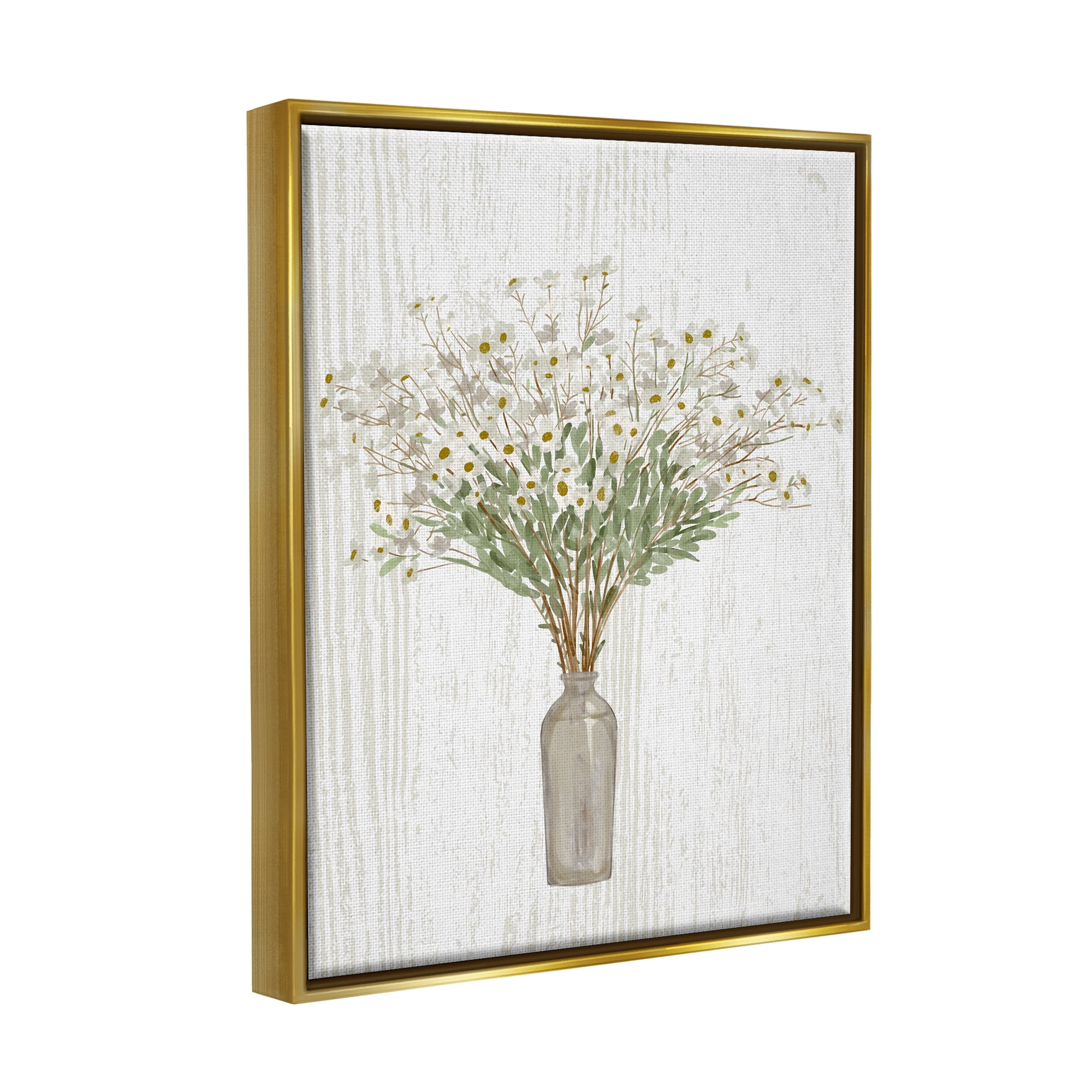 Stupell Industries Delicate Cottage Wildflowers Bouquet Weathered Grainy Pattern Graphic Art Metallic Gold Floating Framed Canvas Print Wall Art, Design by Ziwei Li