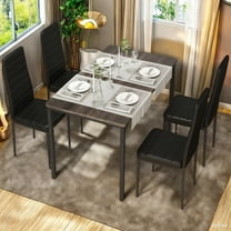 Lofka 5-Piece Modern Dining Table Set with Wooden Tabletop and 4 PU Leather Chairs for Small Spaces,Gray
