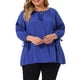 thumbnail image 1 of Blusa campesina de primavera y otoño de 3/4 de manga con cuello atado y hueco para el Día de San Valentín de Agnes Orinda en tallas grandes para mujer 3X Azul Real, 1 of 6