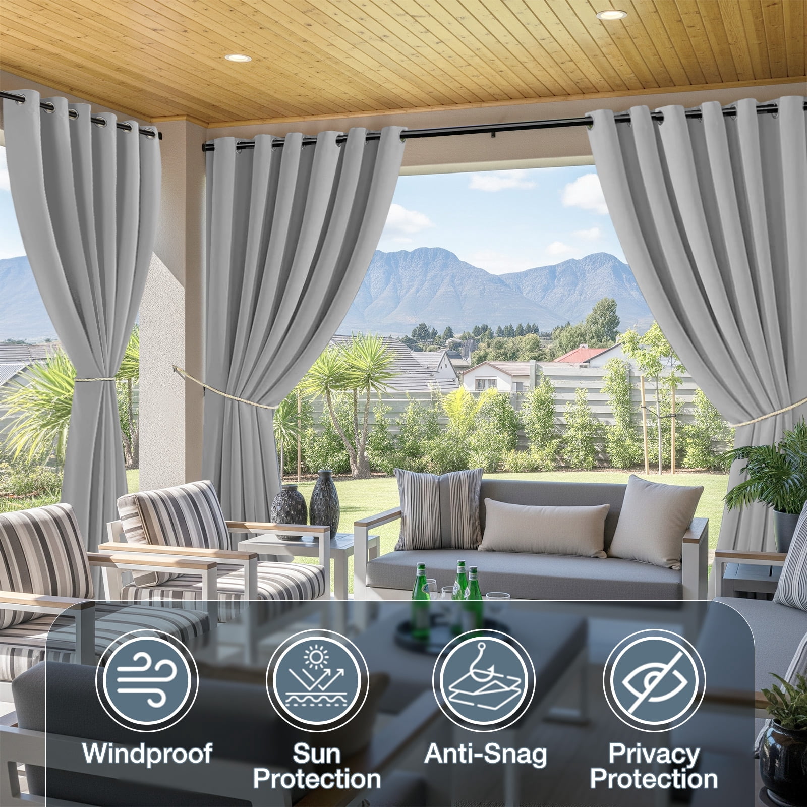 DONGPAI 100" Wide Outdoor Curtains for Patio Waterproof Blackout Privacy UV Resistant with Top and Bottom Grommet for Porch, Gazebo, Pergola, 100"x 84", Gray, 1 Panel