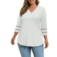 thumbnail image 3 of WellSize 3/4 Sleeve Womens Plus Size Tops V Neck Trendy Tunic Fall Blouses Curved Hem Casual Shirts, 3 of 8