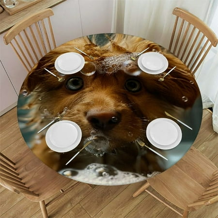 

Patifu Bath Time Round Table Cover Stain Resistant Washable Indoor Outdoor Tablecloth Kitchen Dining Wedding Parties Waterproof Fabric 100% Polyester 31-35