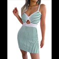 thumbnail image 1 of Vestido Mini Ajustado Informal de Punto con Tirantes, Cintura Alta y Rayas Contrastantes para Mujer. Verde M, 1 of 10