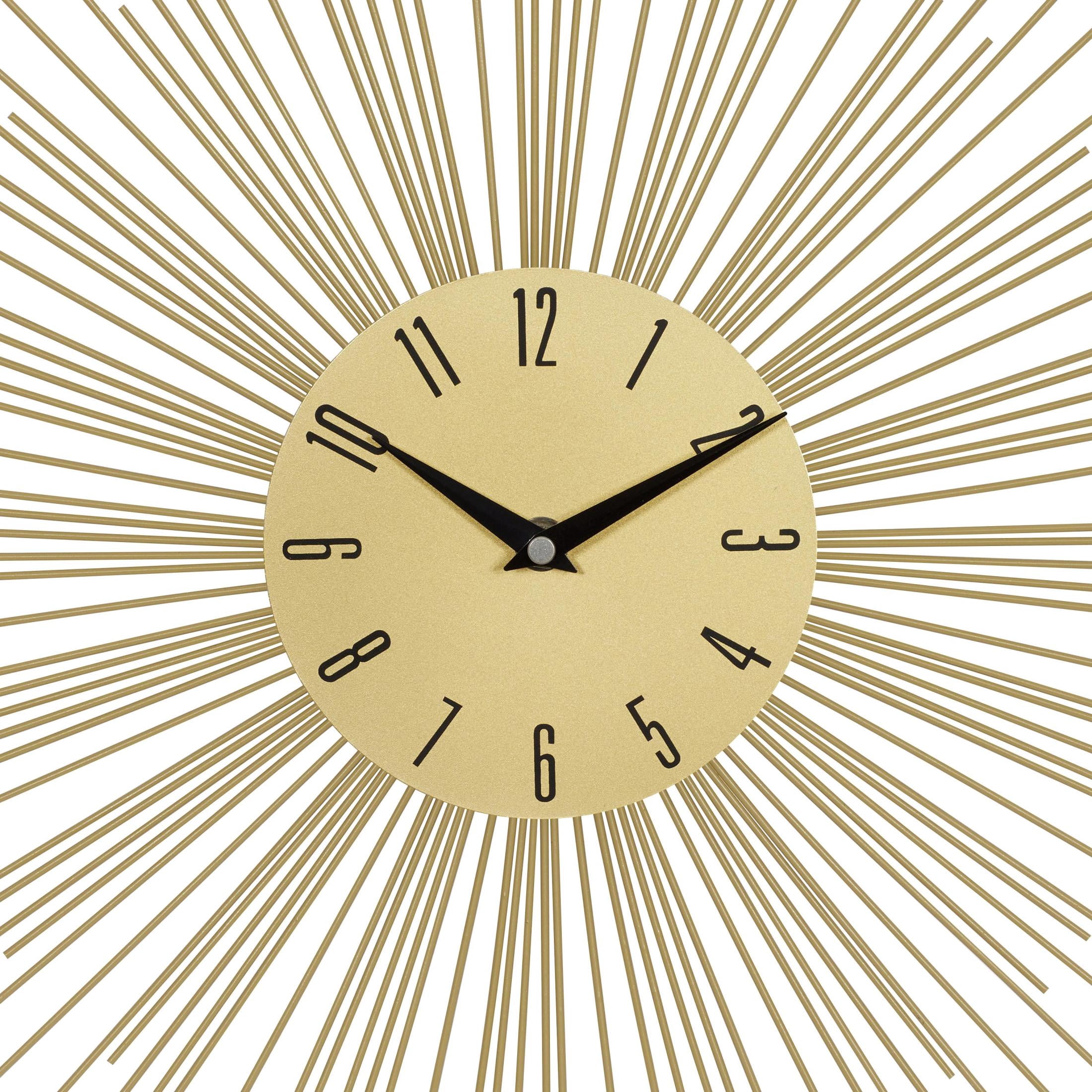 DecMode 19" Gold Metal Starburst Wall Clock with Black Accents