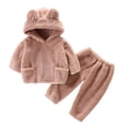 thumbnail image 2 of BLVB Toddler Baby Fleece Set Winter Clothes Hoodies Pullover Tops Pants 2PCS Set Toddler Boys Girls Sweatshirt Fluffy Outfit(Brown,3-4 Years), 2 of 7